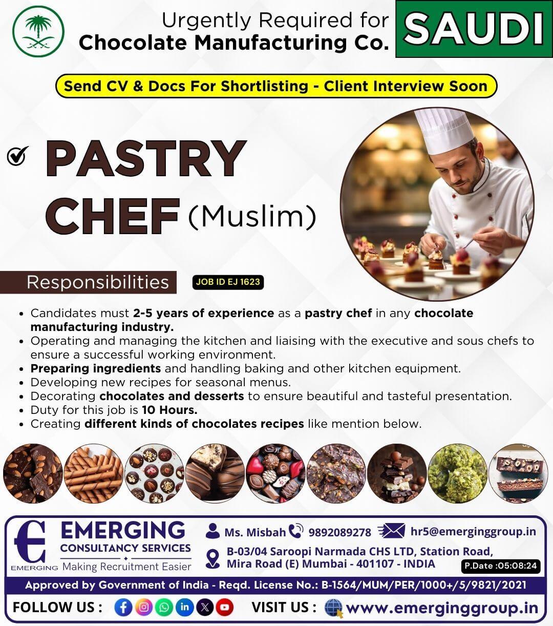 Urgently Required for Chocolate Manufacturing Company in Saudi Arabia - Shortlisting in progress Urgently Required for Chocolate Manufacturing Company in Saudi Arabia - Shortlisting in progress