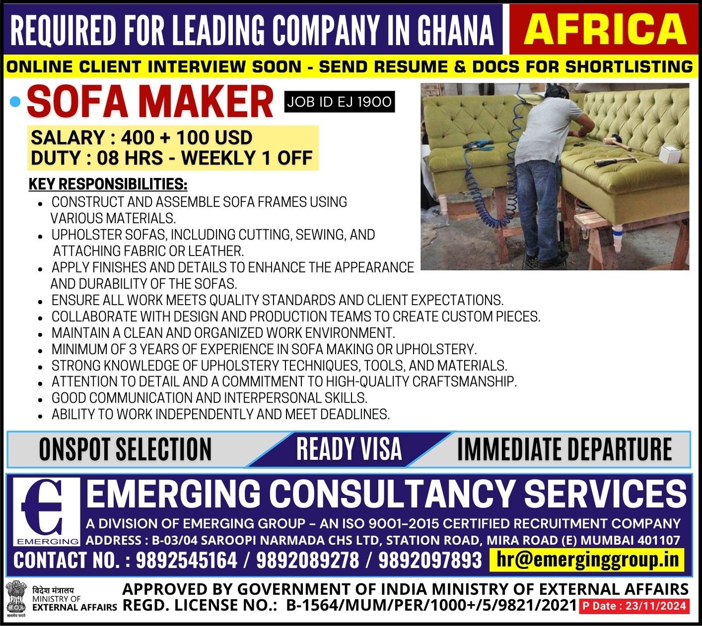 Urgently Required for Leading Company in Ghana Africa Urgently Required for Leading Company in Ghana Africa