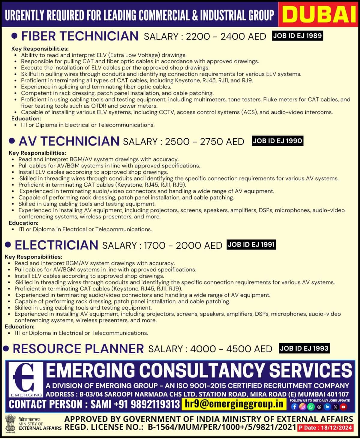 Urgently Required for Leading Commercial & Industrial Group in Dubai - Shortlisting in Progress