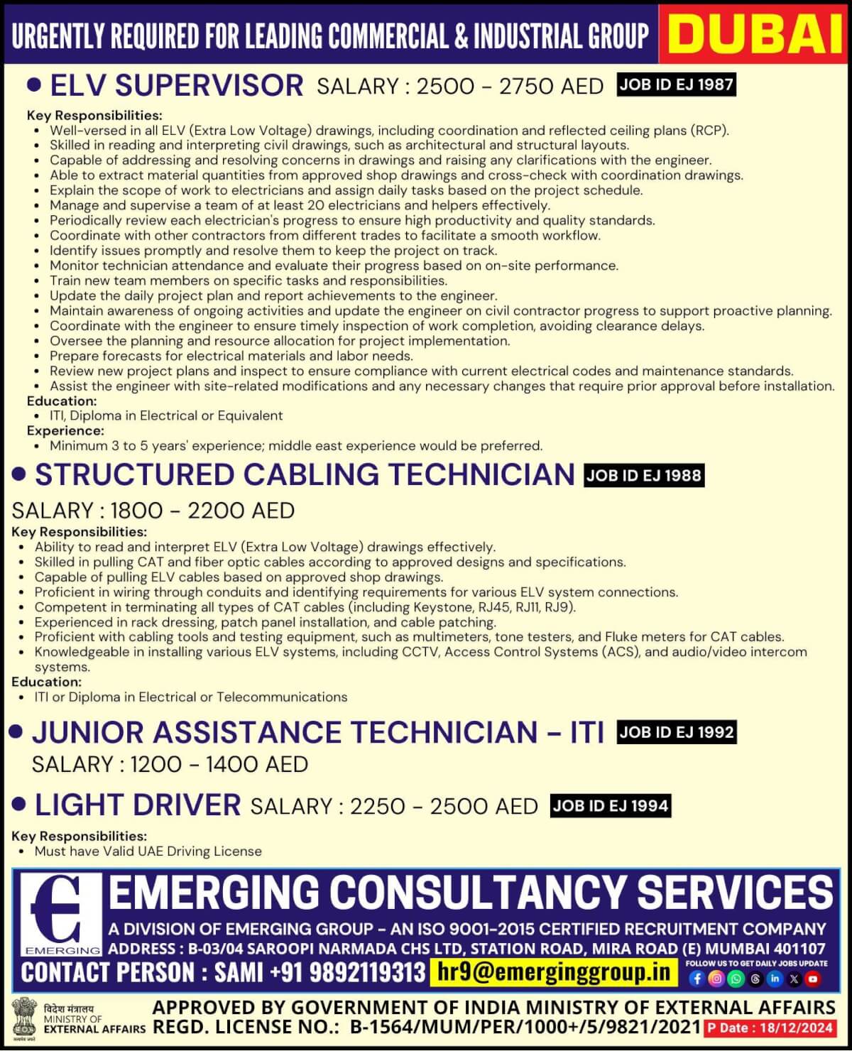 Urgently Required for Leading Commercial & Industrial Group in Dubai - Shortlisting in Progress