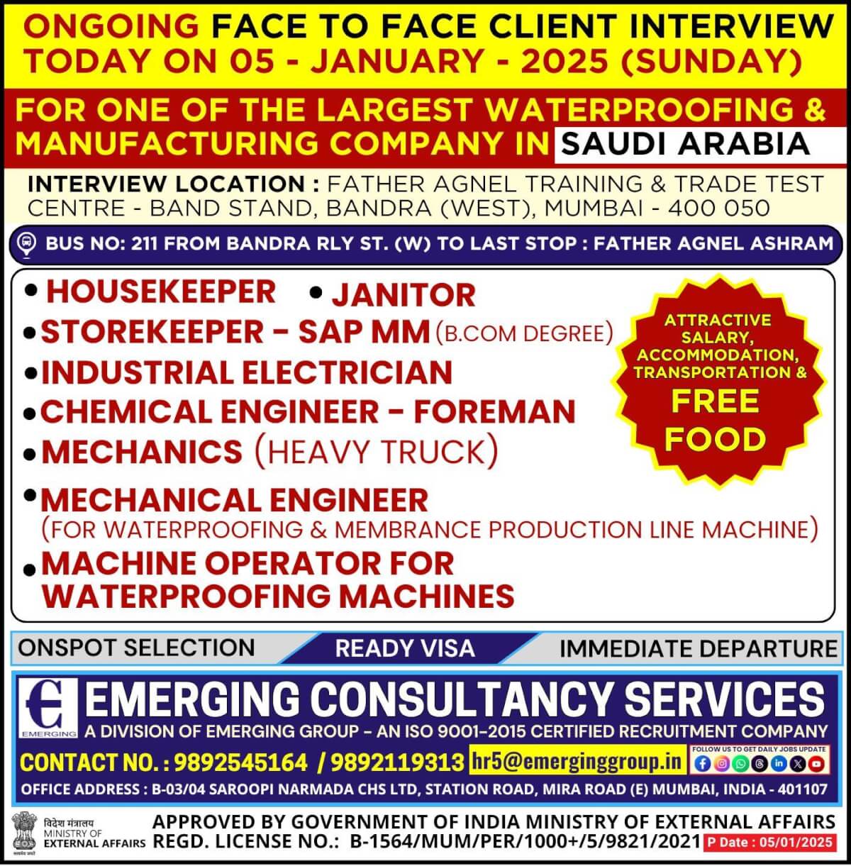 ongoing FACE TO FACE CLIENT INTERVIEW today on 05 - January - 2025 (Sunday)   FOR one of the largest WATERPROOFING & MANUFACTURING COMPANY IN SAUDI ARABIA