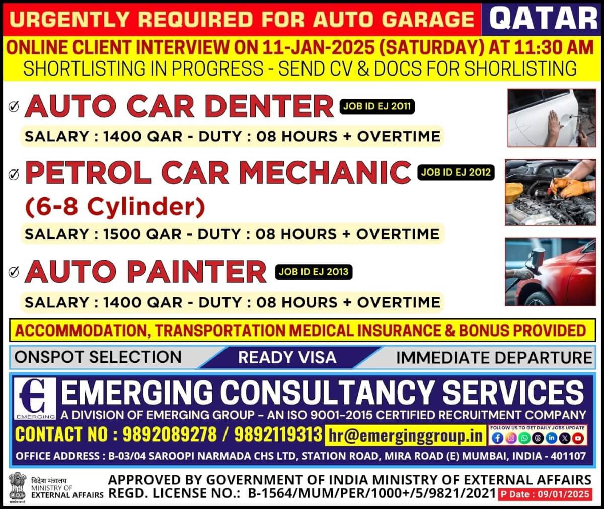 Online Client Interview on 11 JAN 2025 (Saturday) at 11:30 AM for Auto Garage in QATAR Online Client Interview on 11 JAN 2025 (Saturday) at 11:30 AM for Auto Garage in QATAR