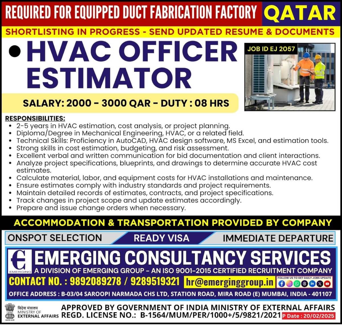 Urgently Required for Equipped Duct Fabrication Factory in QATAR - Shortlisting in Progress Urgently Required for Equipped Duct Fabrication Factory in QATAR - Shortlisting in Progress