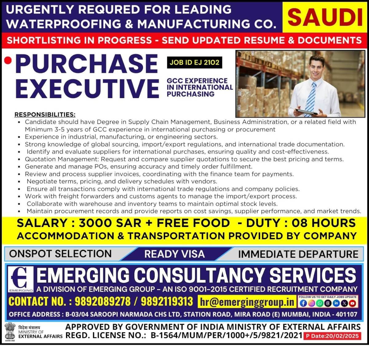 Urgently Required for Leading Waterproofing & Manufacturing Company in Saudi Arabia - Shortlisting in Progress Urgently Required for Leading Waterproofing & Manufacturing Company in Saudi Arabia - Shortlisting in Progress