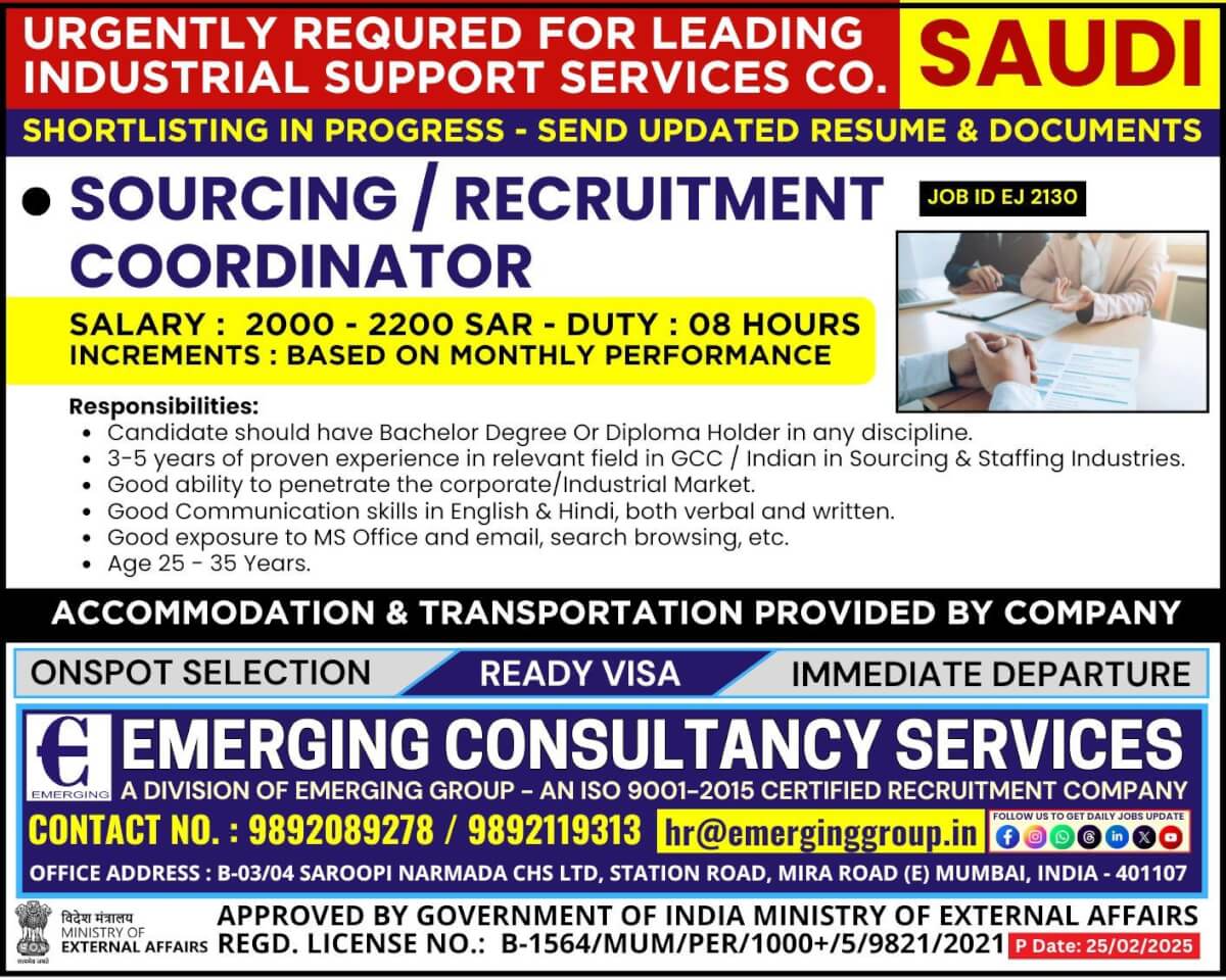 Urgently Required for Leading Industrial Support Services Company in Saudi Arabia - Shortlisting in Progress Urgently Required for Leading Industrial Support Services Company in Saudi Arabia - Shortlisting in Progress