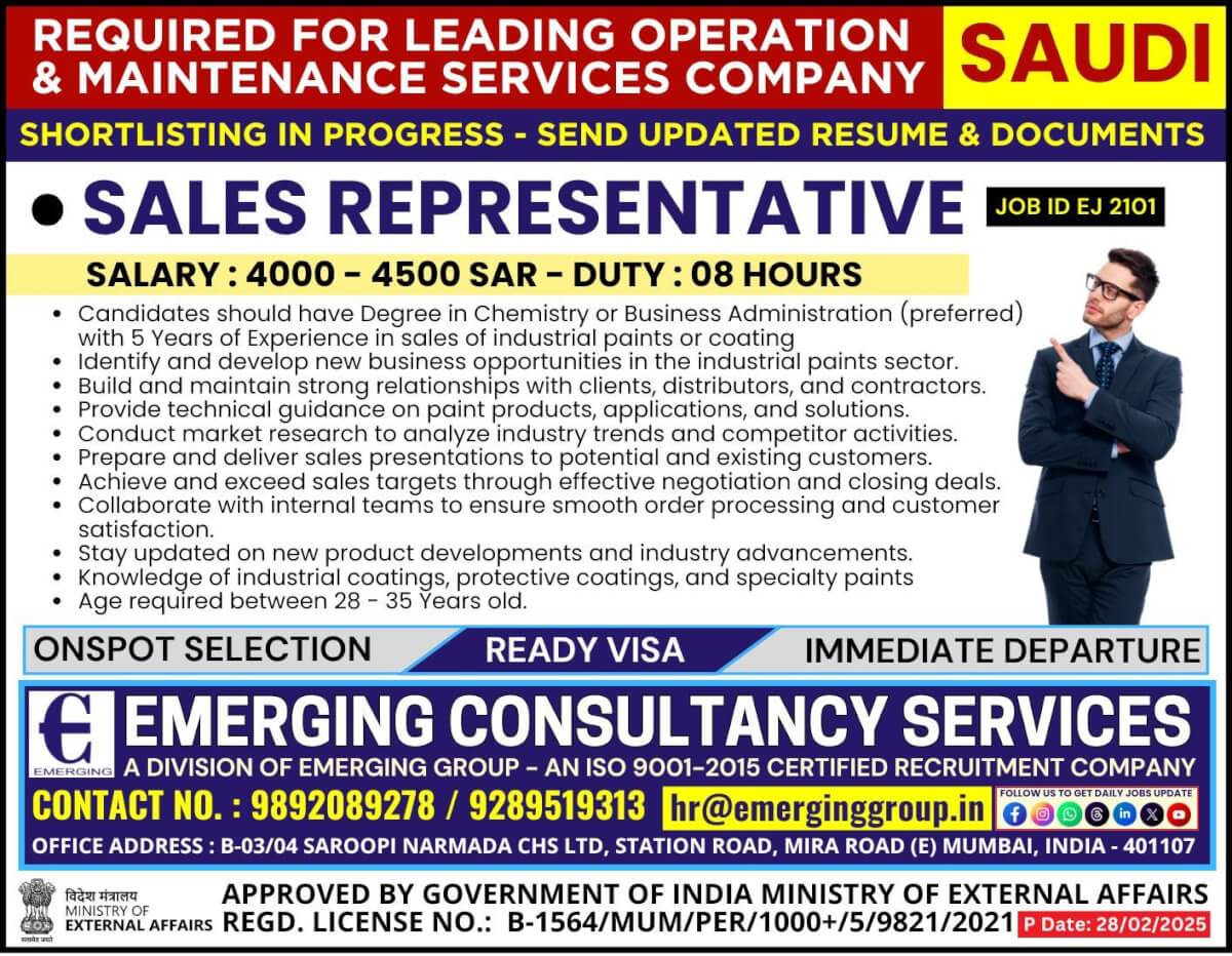 Urgently Required for Operation & Maintenance Company in Saudi Arabia  - Shortlisting in Progress