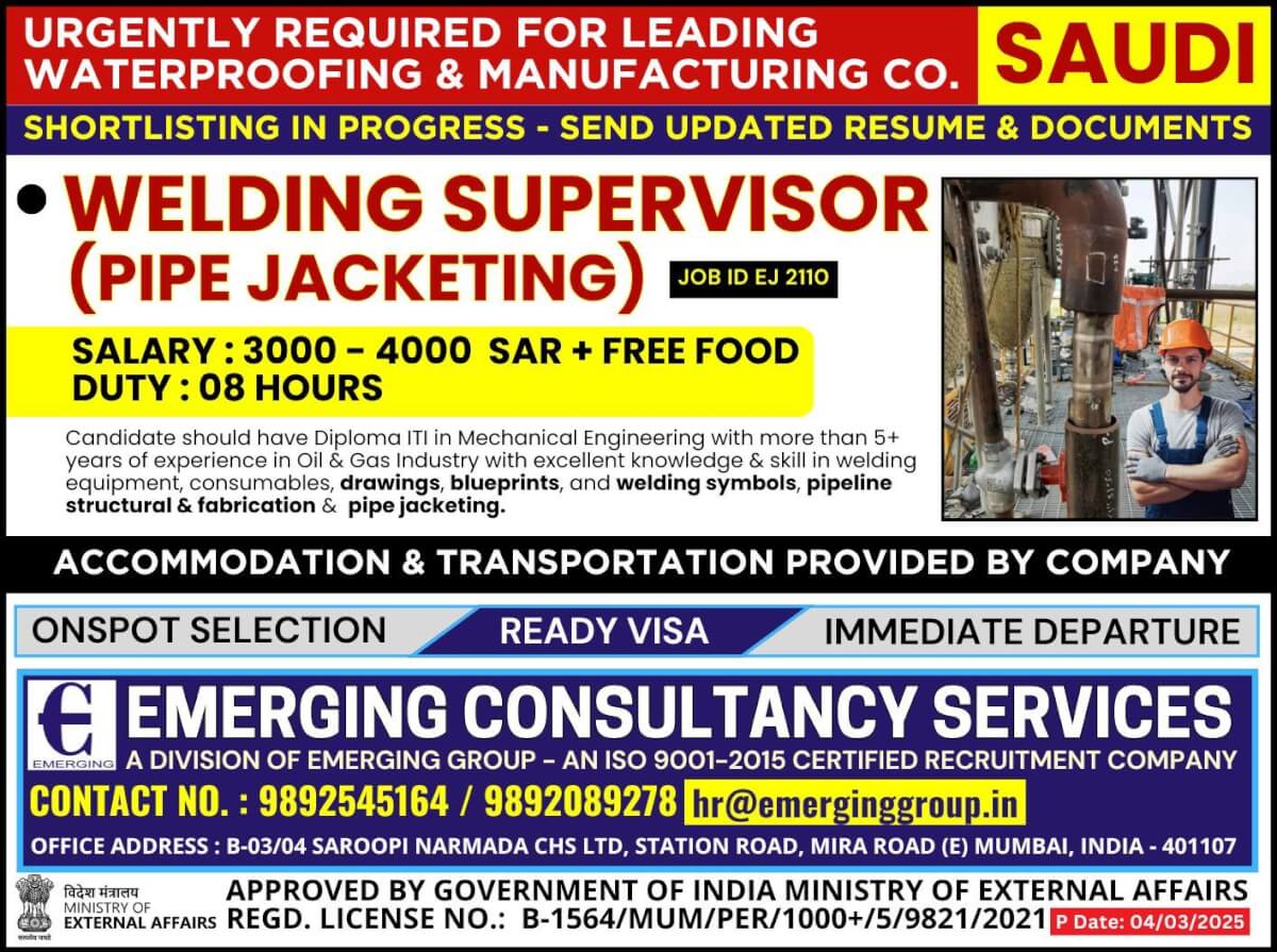 Urgently Required for Leading Waterproofing & Manufacturing Company in Saudi Arabia - Shortlisting in Progress Urgently Required for Leading Waterproofing & Manufacturing Company in Saudi Arabia - Shortlisting in Progress