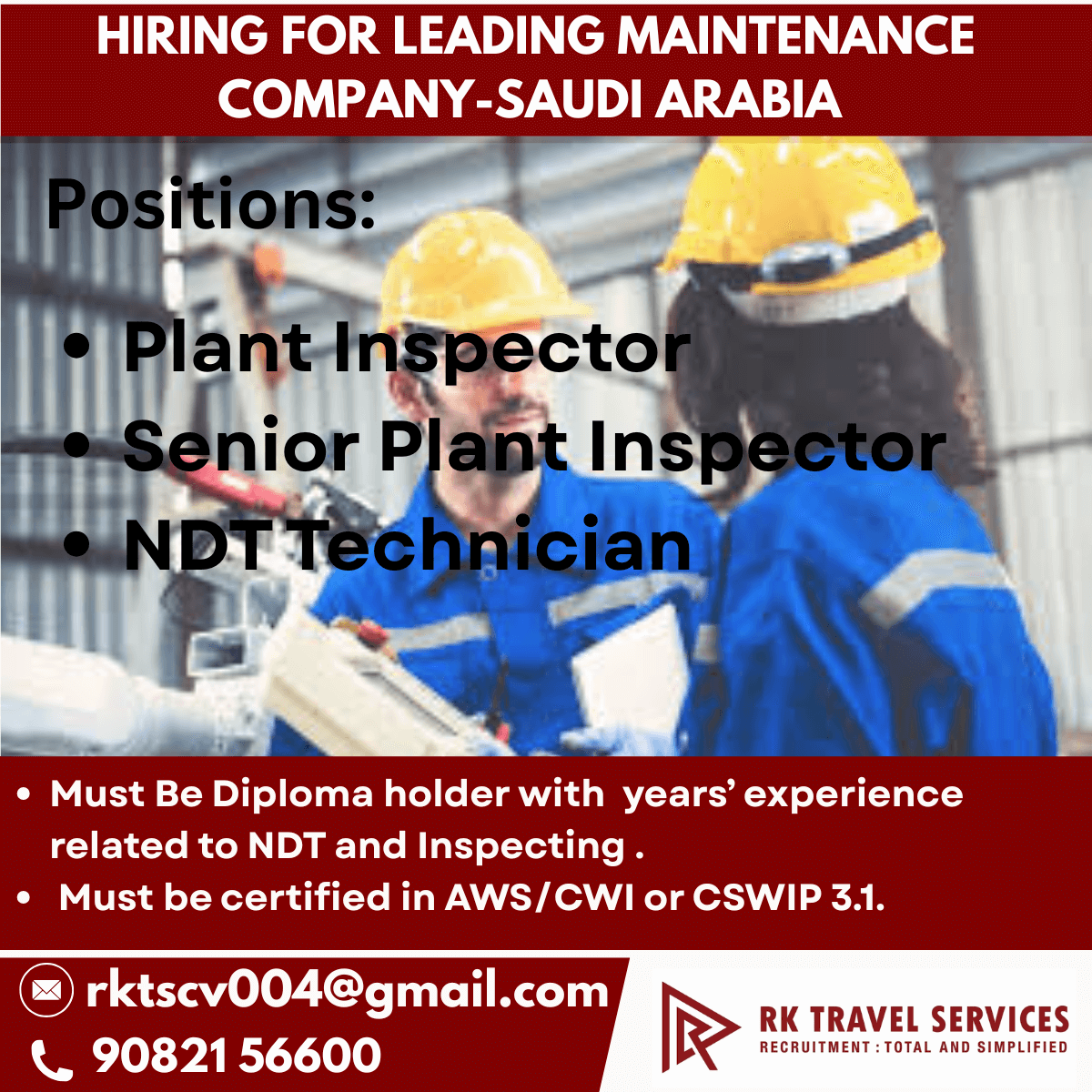 Hiring for leading maintenance company-Saudi Arabia