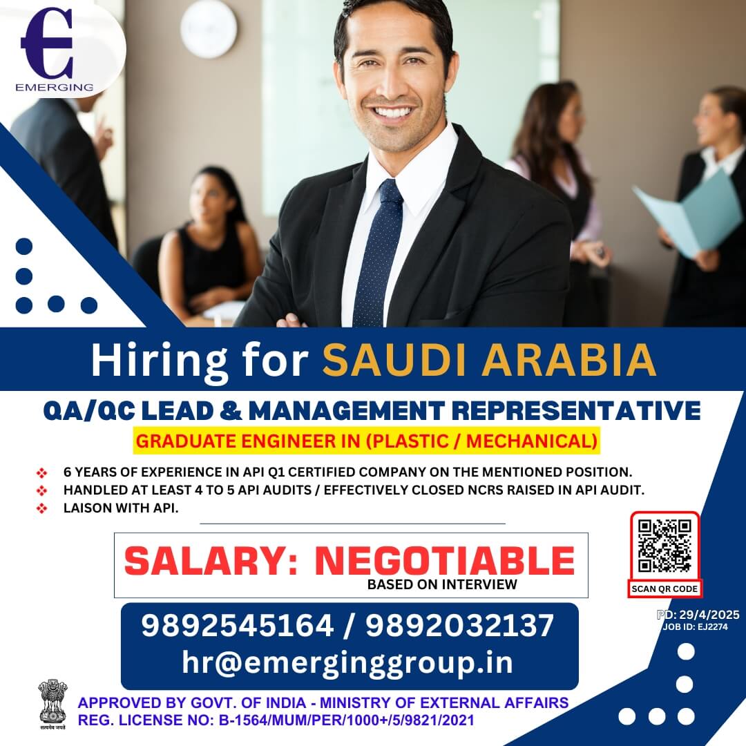 HIRING FOR SAUDI ARABIA :- QA/QC Lead & Management Representative