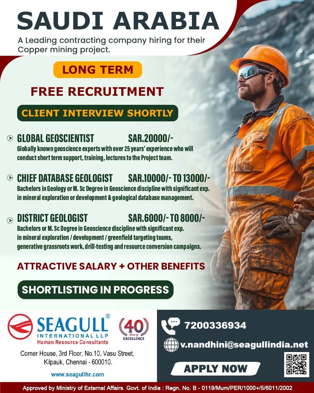 A leading contracting company hiring for there copper mining project- Saudi Arabia