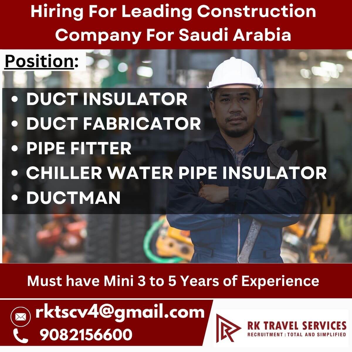 Hiring For Leading Construction Company For Saudi Arabia