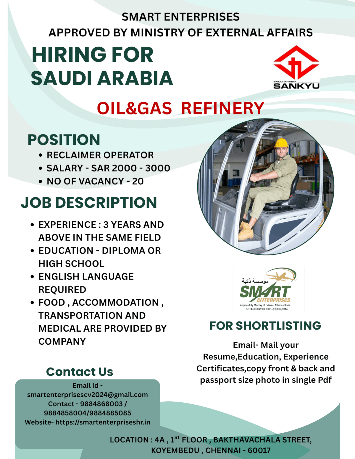 HIRING FOR  SAUDI ARABIA