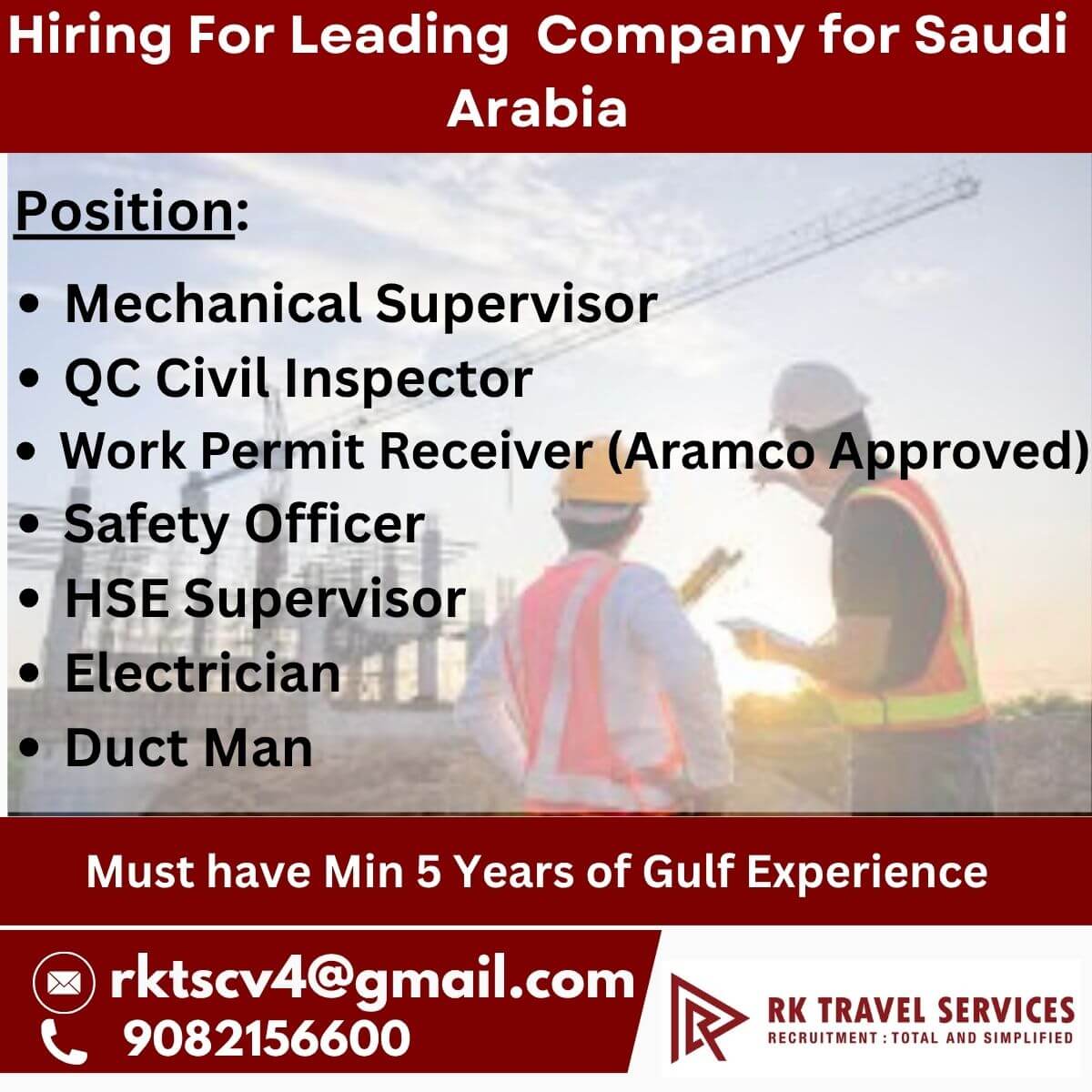 Hiring For Leading Construction Company for Saudi Arabia Hiring For Leading Construction Company for Saudi Arabia