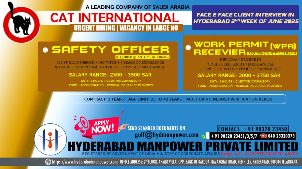 CLIENT INTERVIEW IN HYDERABAD FOR CAT INTERNATIONAL SAUDI ARABIA