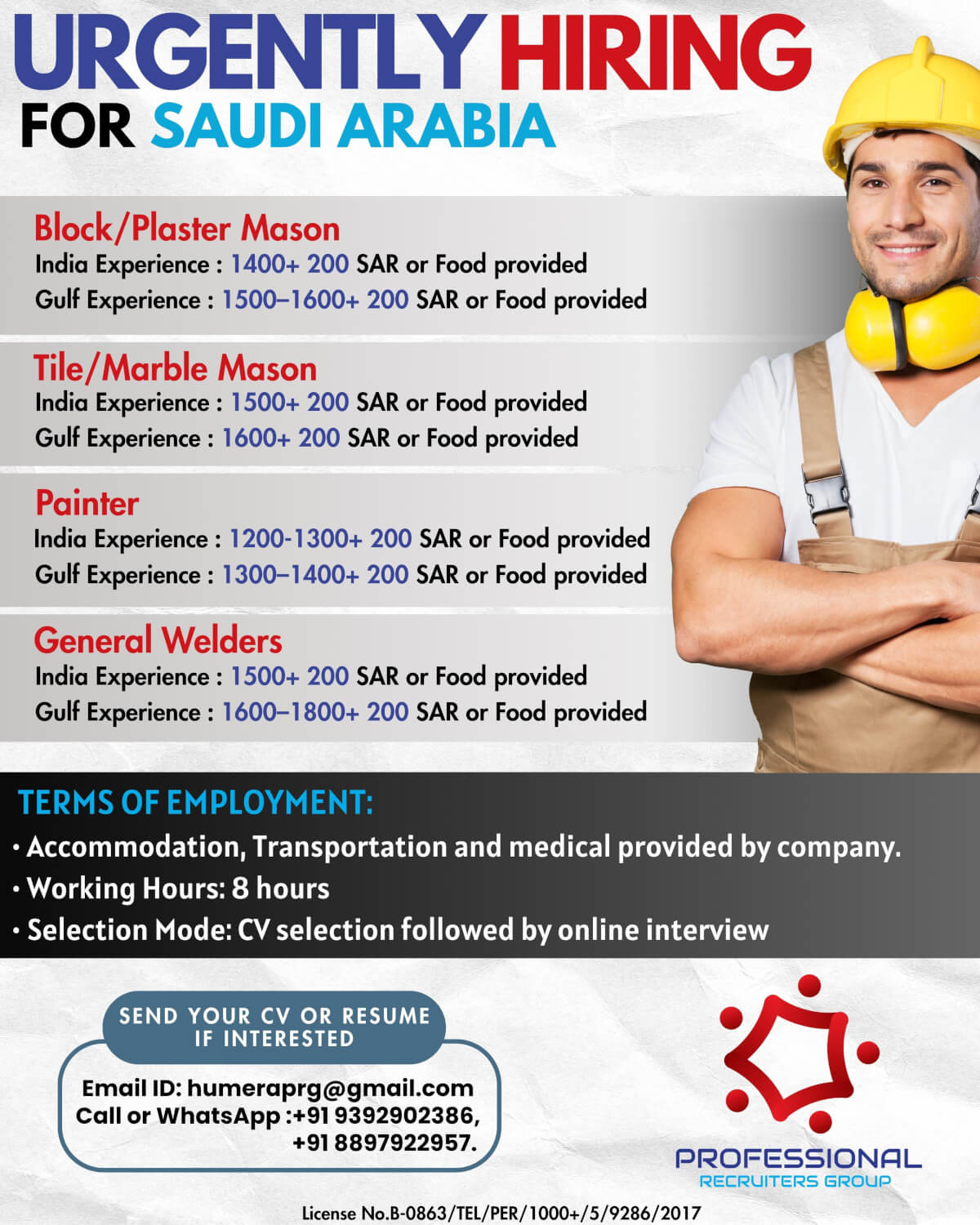 Hiring for a maintenance project in Saudi Arabia