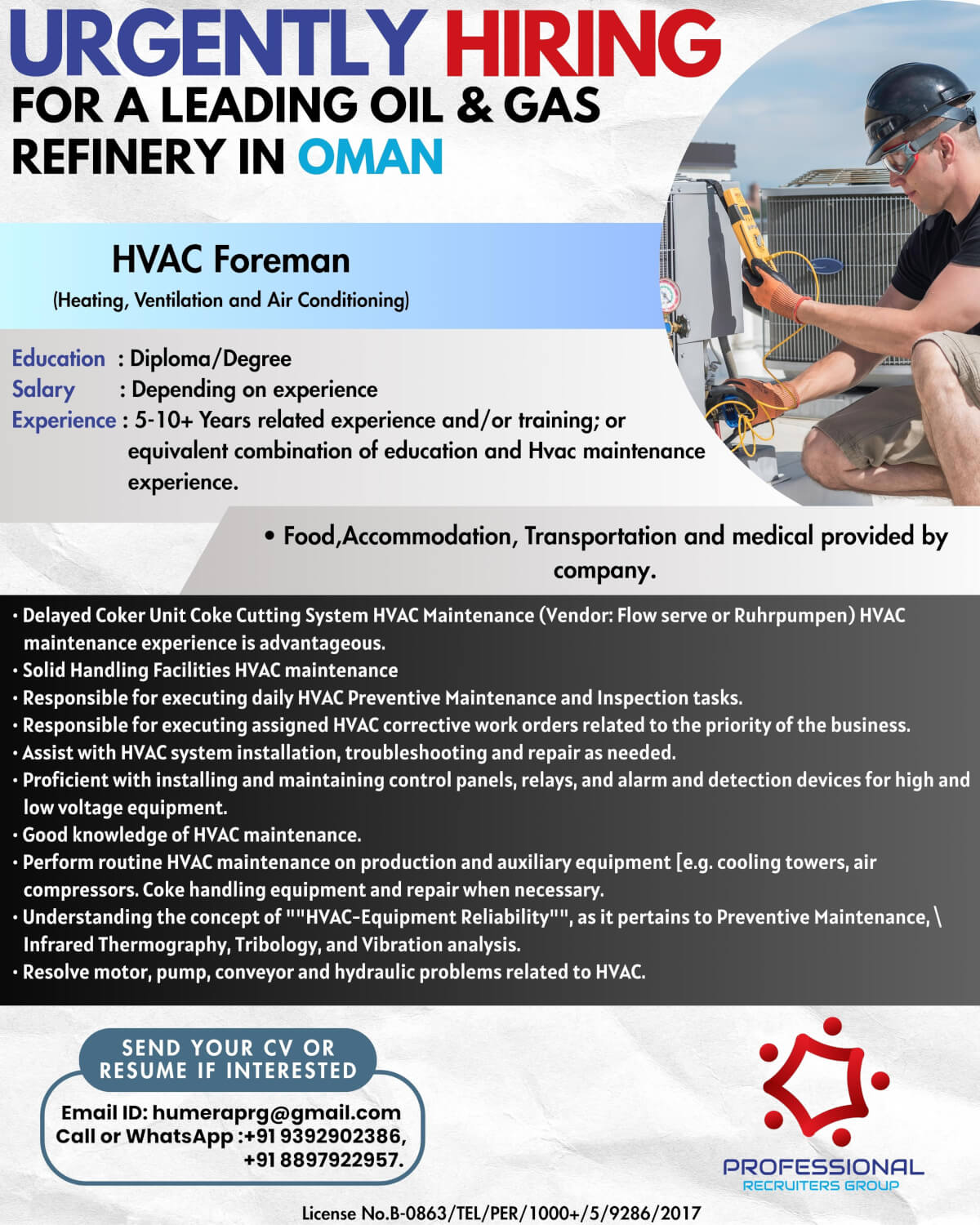 Urgent Hiring – HVAC Foreman for Oman