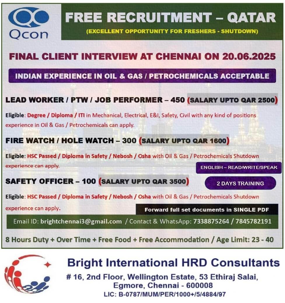 FREE RECRUITMENT - QCON QATAR SHUTDOWN FREE RECRUITMENT - QCON QATAR SHUTDOWN