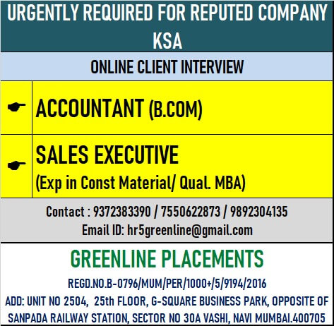URGENTLY REQUIRED FOR REPUTED COMPANY KSA