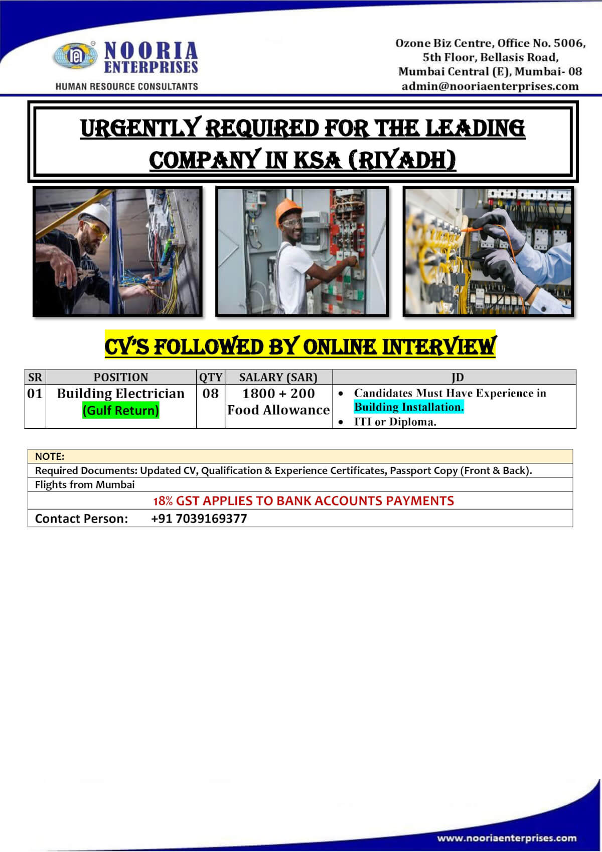 Urgently required for The leading  company IN KSA (Riyadh)