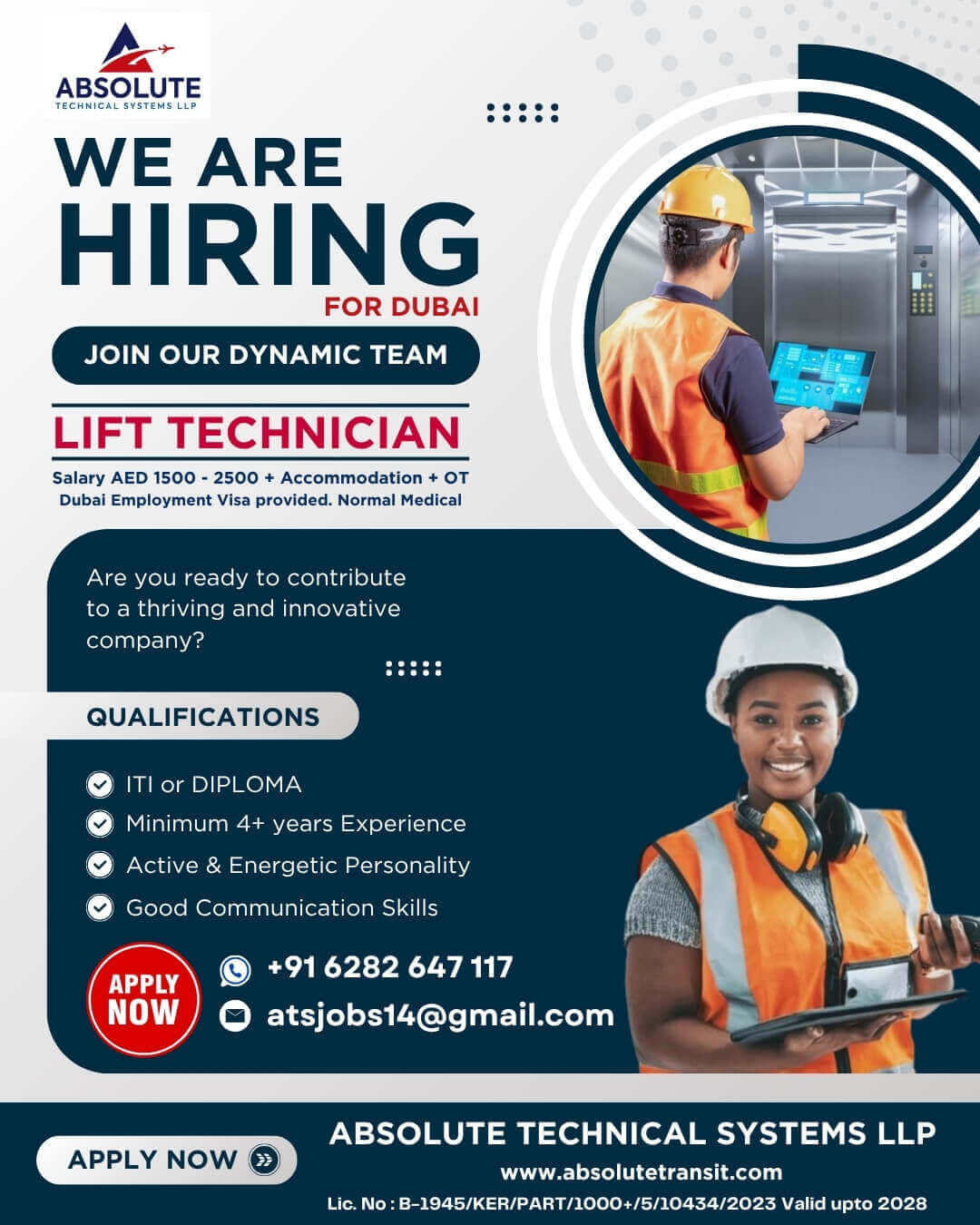Lift / Elevator Technicians for Dubai