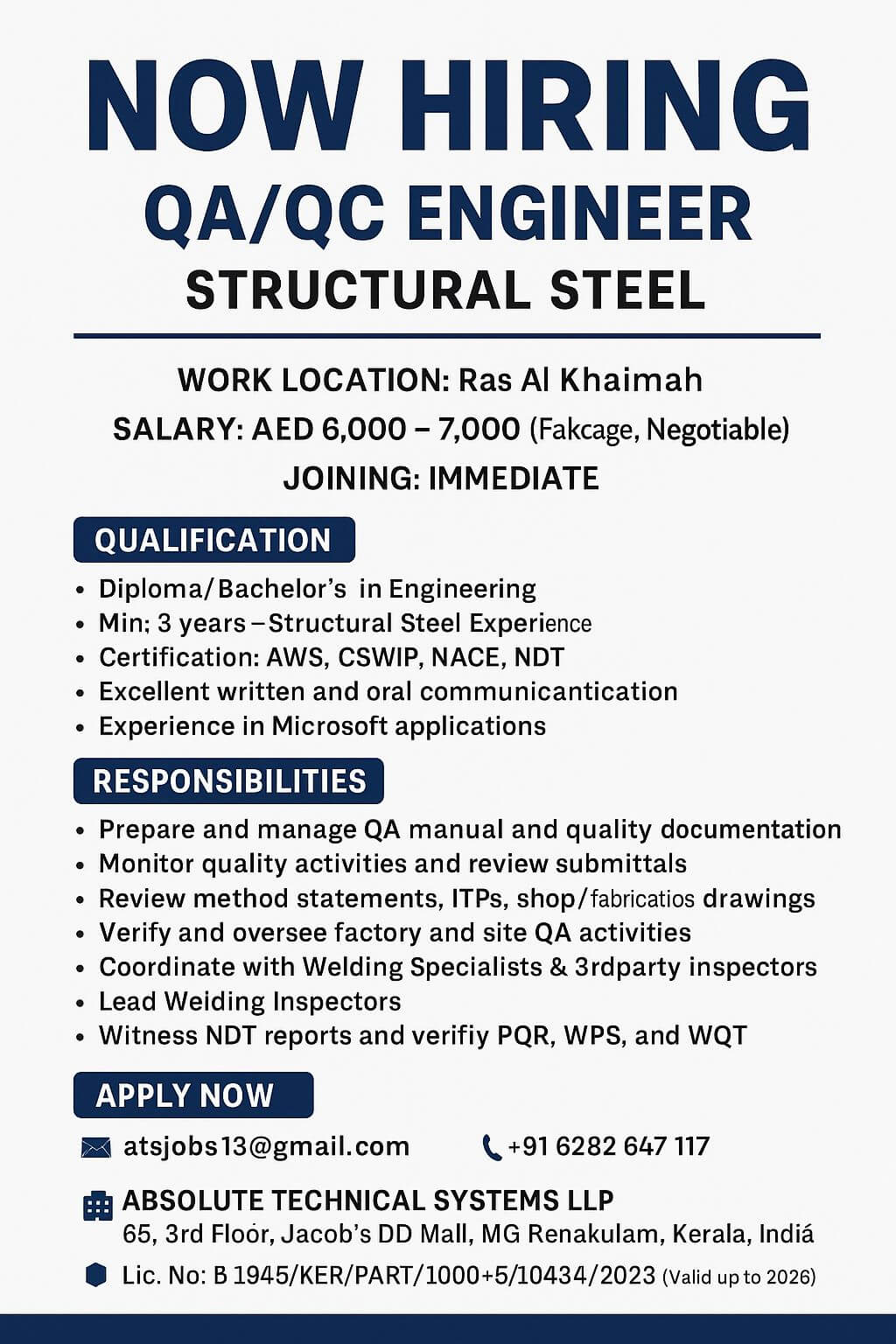 QA/QC ENGINEER (STRUCTURAL STEEL)