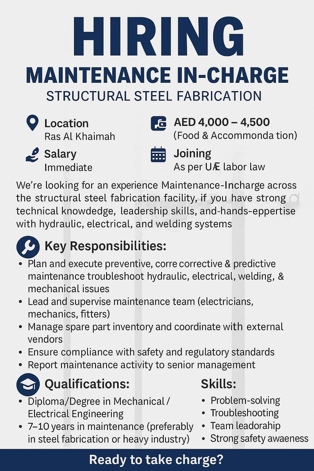Maintenance In-Charge – Structural Steel Fabrication