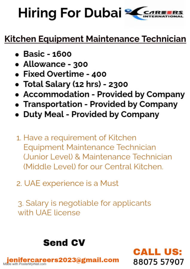 Hiring for Dubai - Kitchen Equipment Maintenance Technician