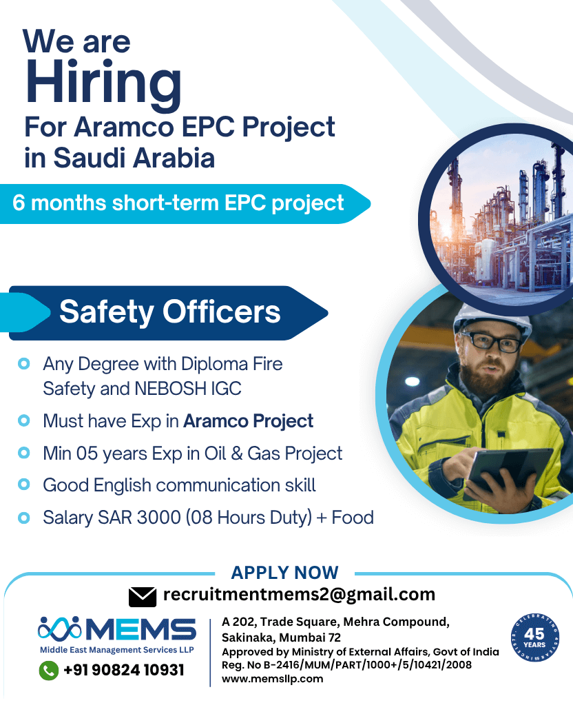 We are Hiring for Aramco EPC Project in Saudi Arabia We are Hiring for Aramco EPC Project in Saudi Arabia
