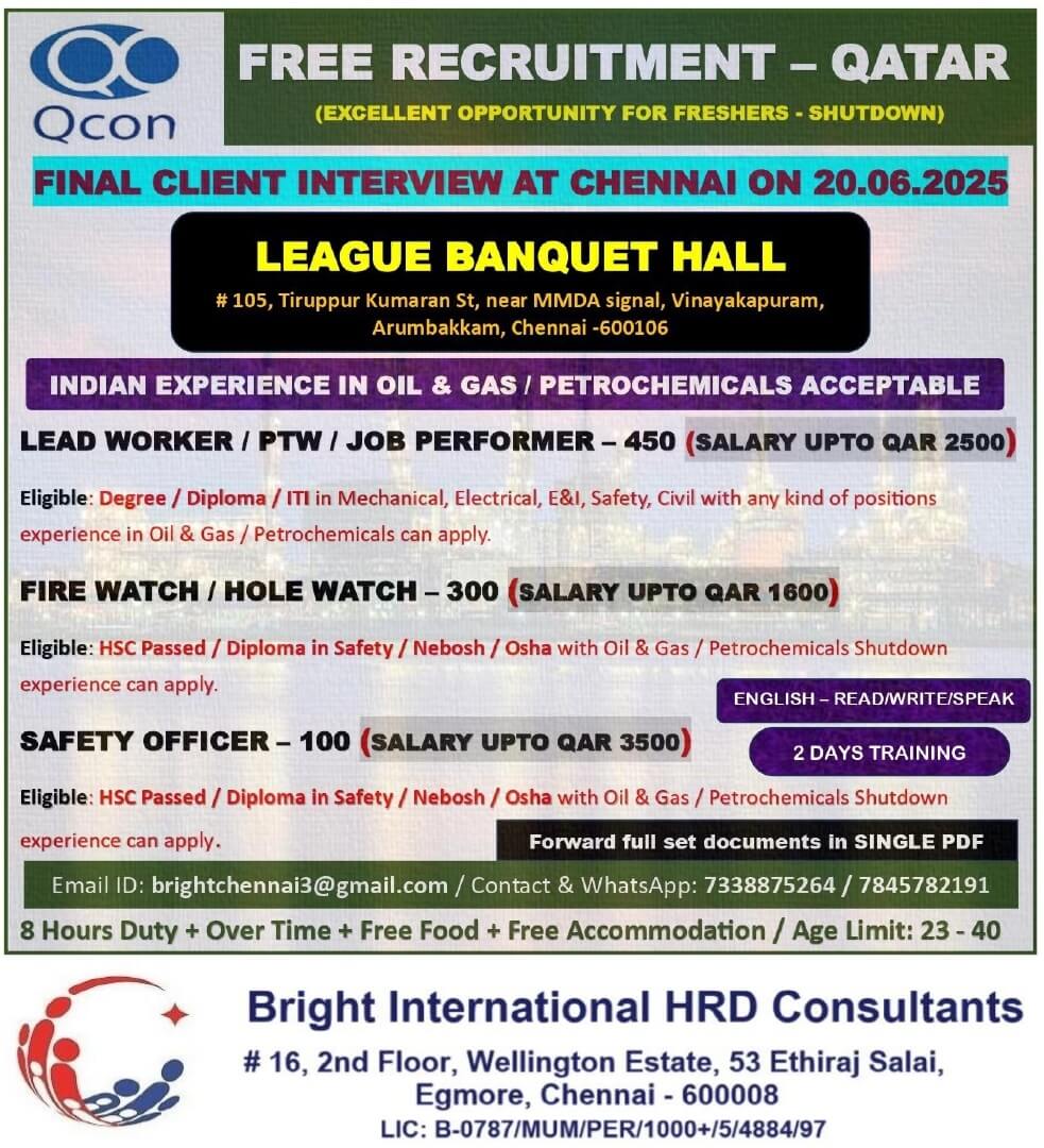 FREE RECRUITMENT - QCON QATAR SHUTDOWN FREE RECRUITMENT - QCON QATAR SHUTDOWN