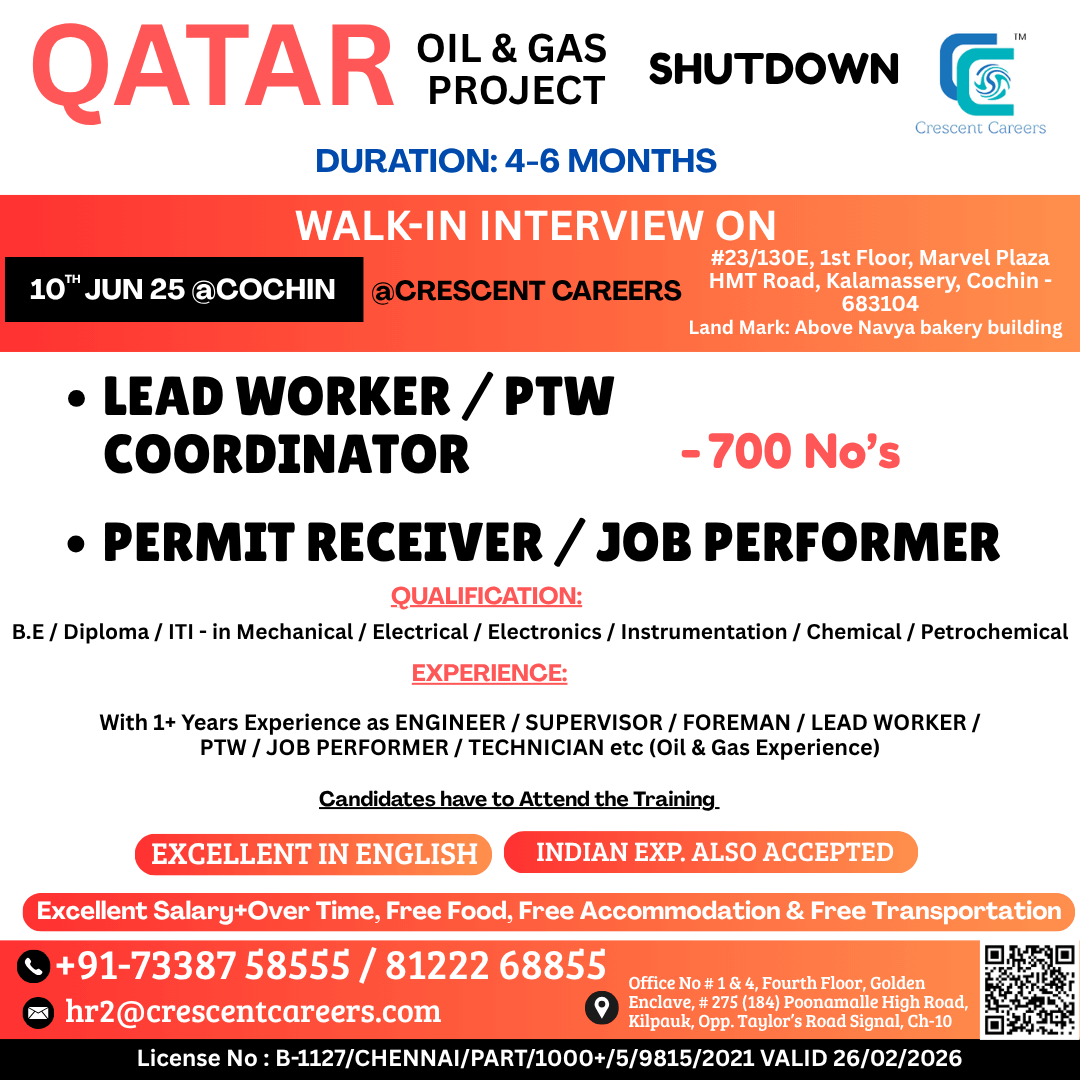WALK-IN INTERVIEW ON10th JUN 2025 @COCHIN