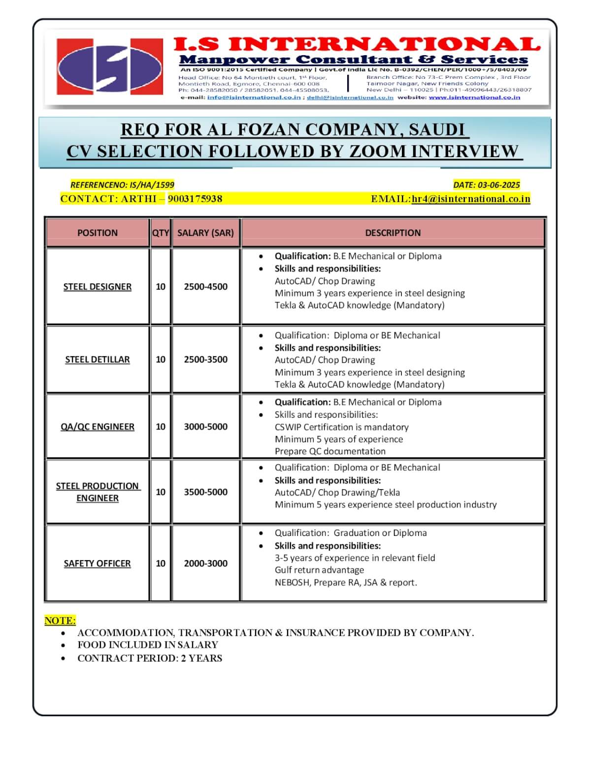 HIRING FOR SAUDI