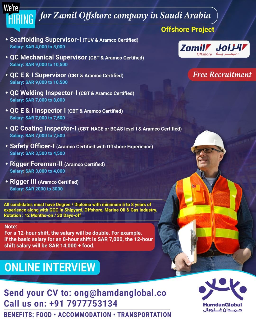 Urgent Requirement for Zamil offshore
