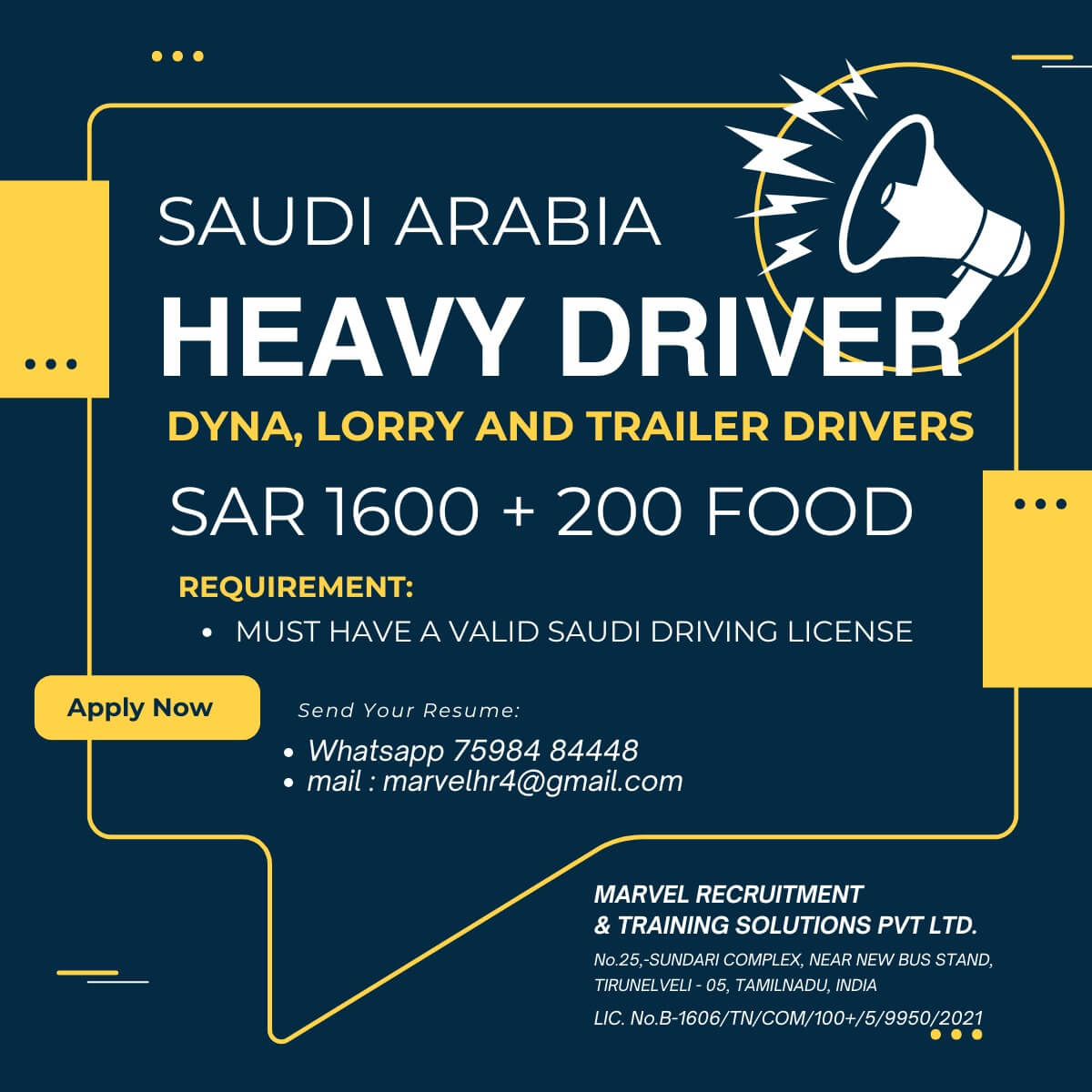 SAUDI HEAVY DRIVER JOB