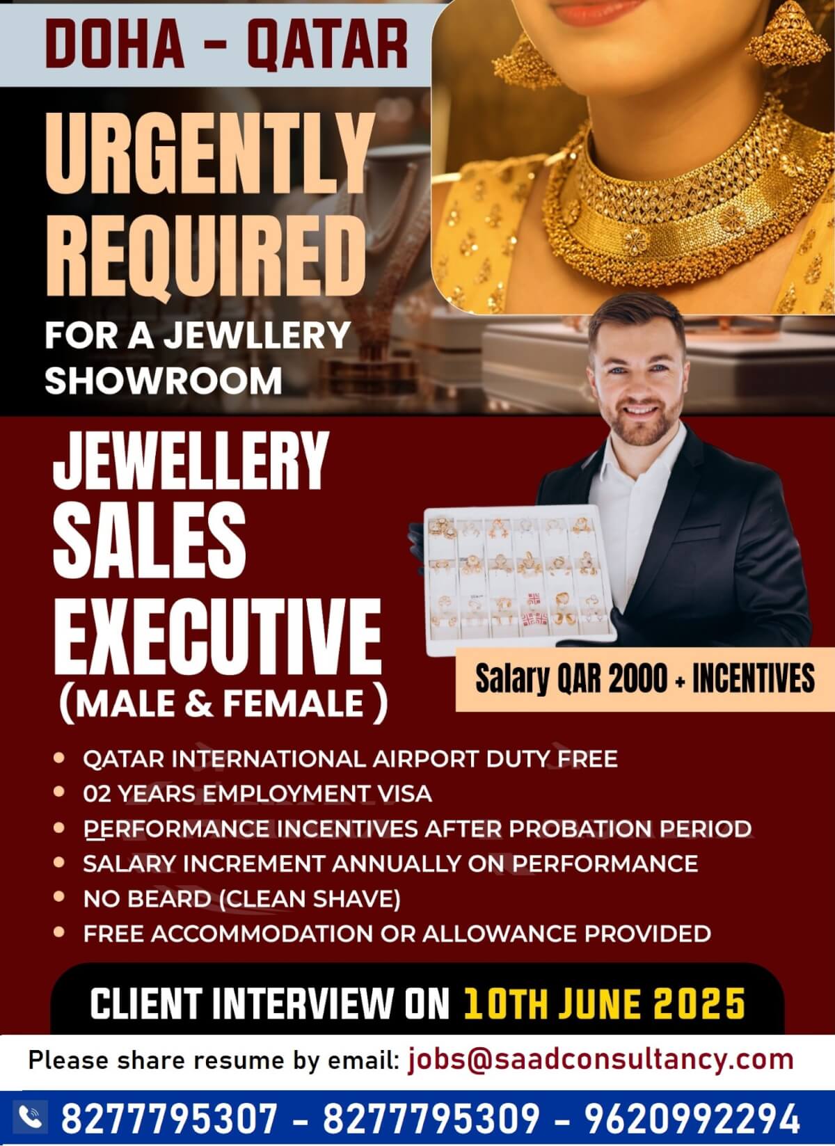 HIRING FOR JEWELLERY SHOWROOM - QATAR
