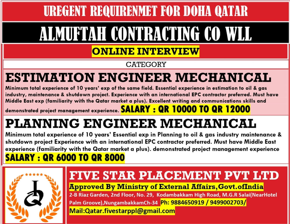 URGENT REQUIREMENT FOR DOHA QATAR