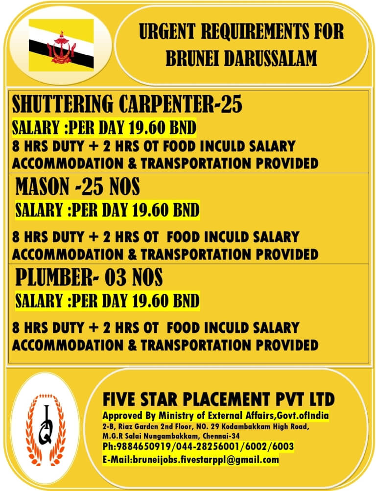URGENT REQUIREMENT FOR BRUNEI
