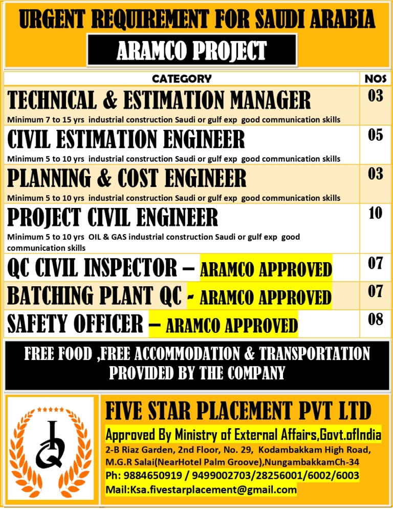 URGENT REQUIREMENT FOR SAUDI ARABIA URGENT REQUIREMENT FOR SAUDI ARABIA