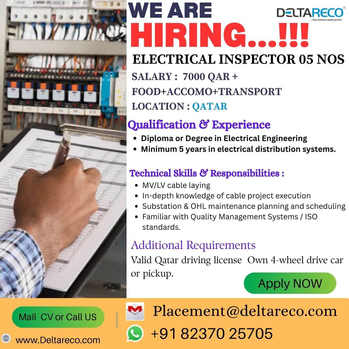 Hiring Electrical Inspector For Qatar 5 Vacancy Hiring Electrical Inspector For Qatar 5 Vacancy