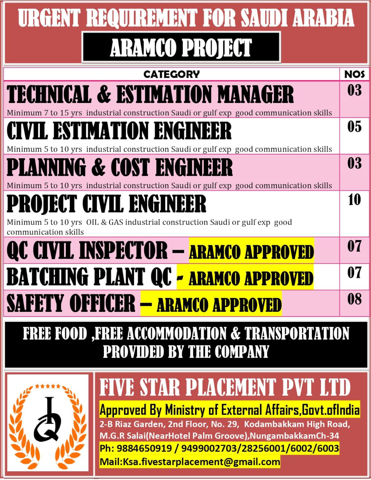 URGENT REQUIREMENT FOR SAUDI ARABIA