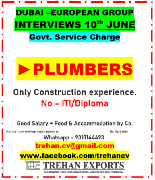 PLUMBER - INTERVIEW - 10th JUNE