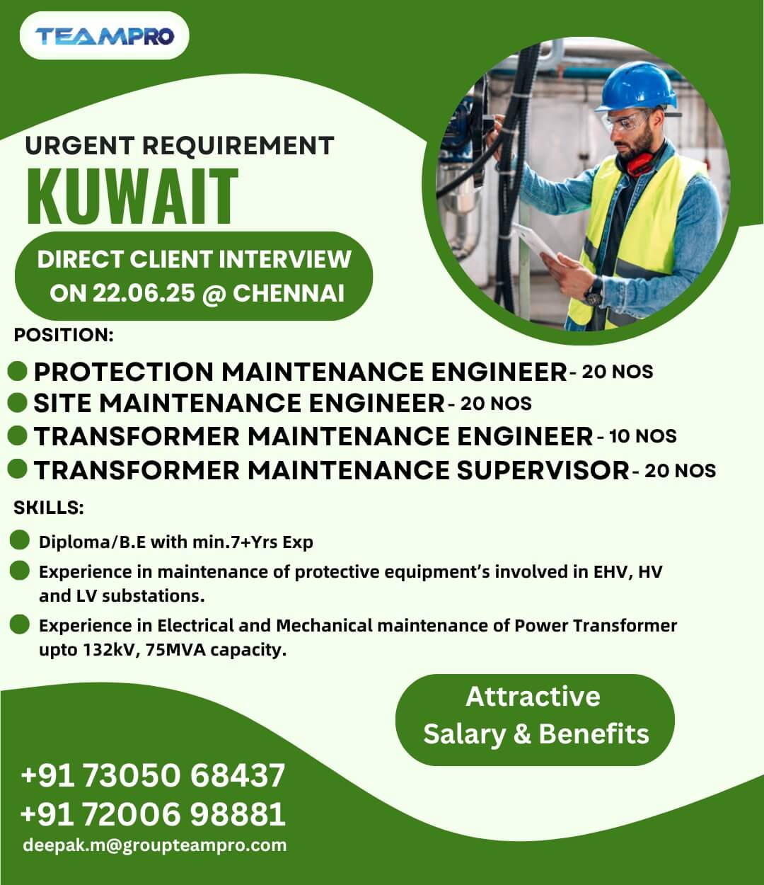 URGENT HIRING IN KUWAIT-DIRECT INTERVIEW AT CHENNAI @22/06/2025