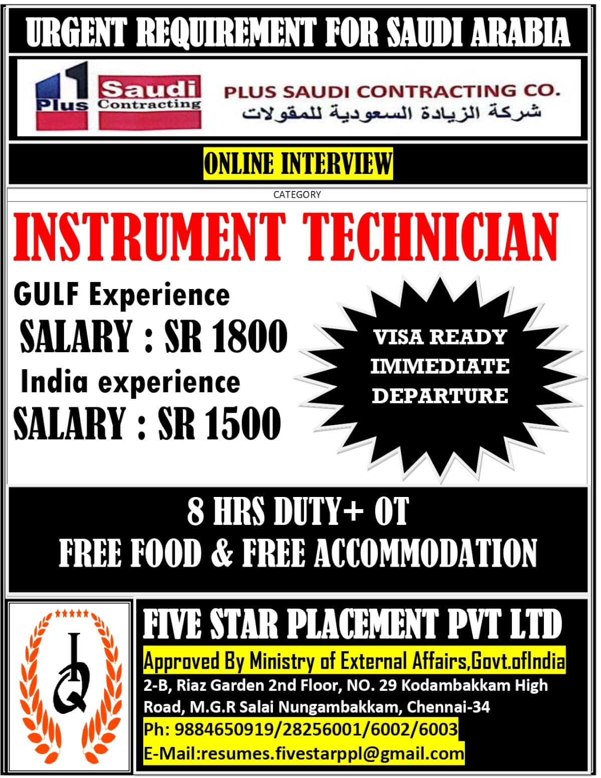 URGENT REQUIREMENT FOR SAUDI ARABIA