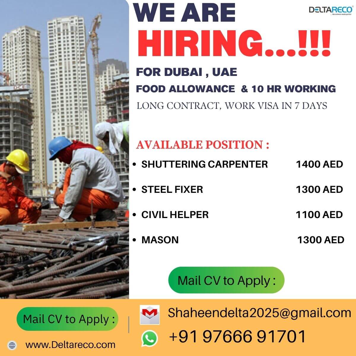 Bumper Hiring For Dubai Construction Workers Direct Selection