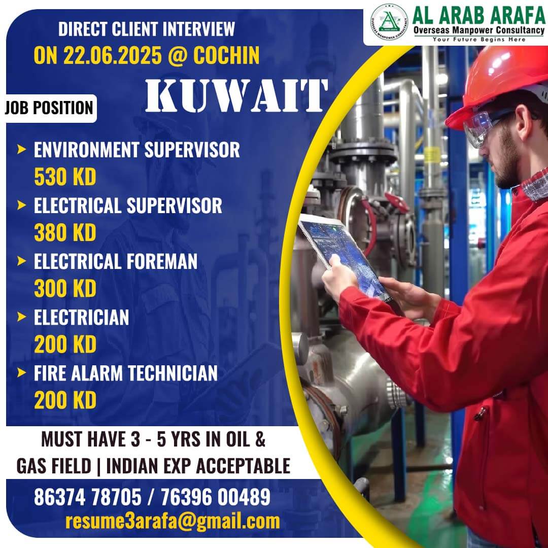WALKIN DIRECT INTERVIEW ON 22.06.2025 @ KOCHI WALKIN DIRECT INTERVIEW ON 22.06.2025 @ KOCHI