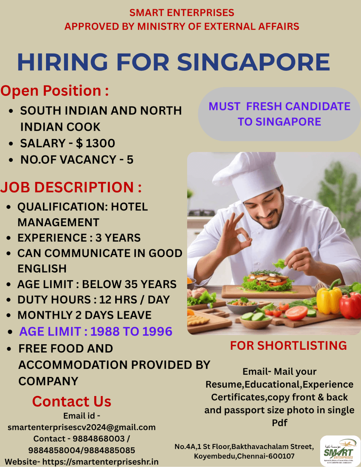 URGENT REQUIREMENT FOR SINGAPORE