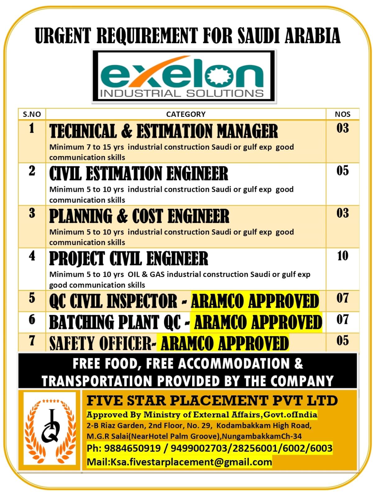URGENT REQUIREMENT FOR SAUDI ARABIA