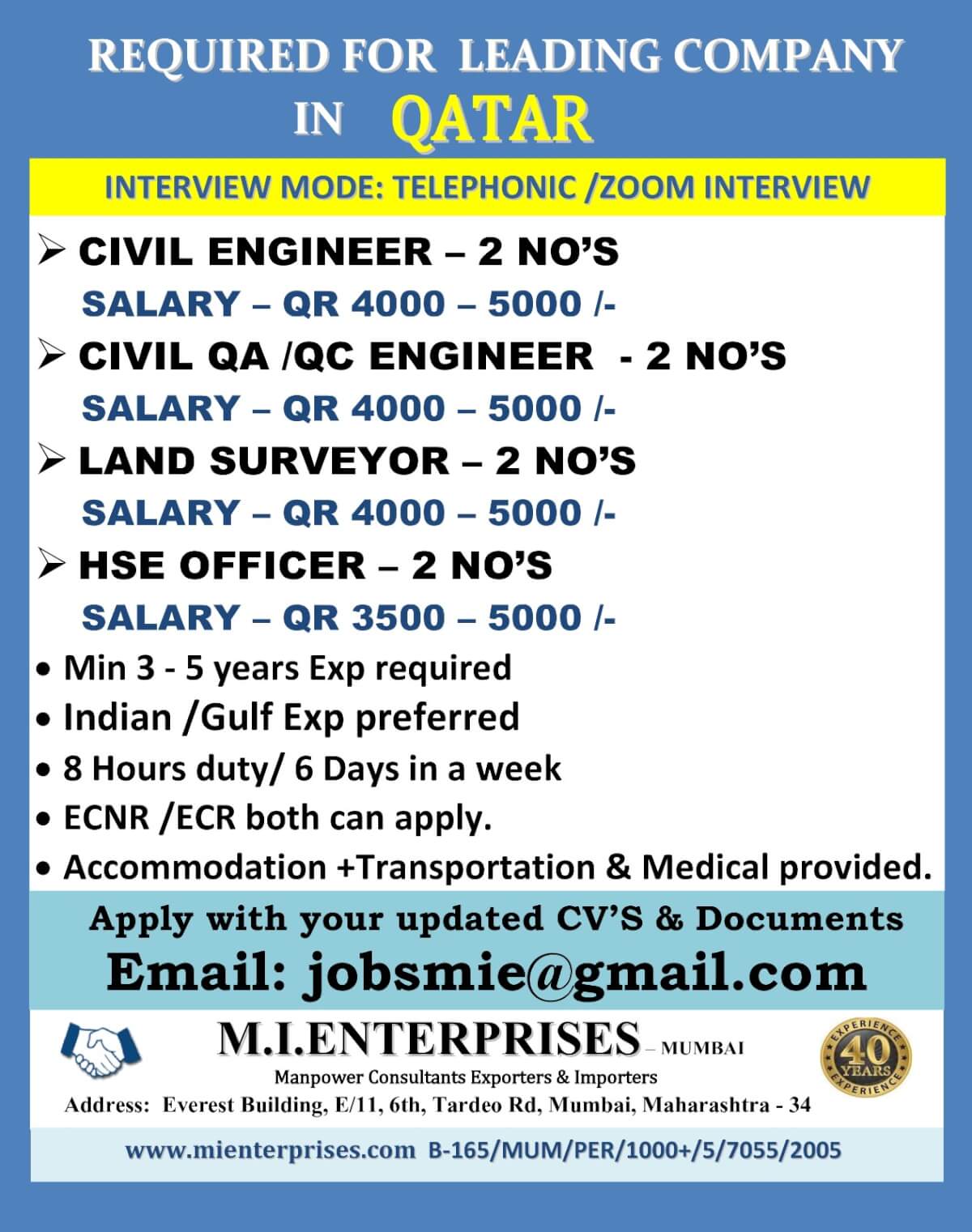 REQUIRED FOR  LEADING COMPANY IN  QATAR