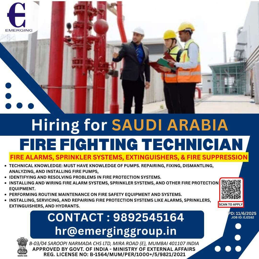 URGENTLY REQUIRED FOR FIRE FIGHTING SYSTEM COMPANY IN SAUDI ARABIA