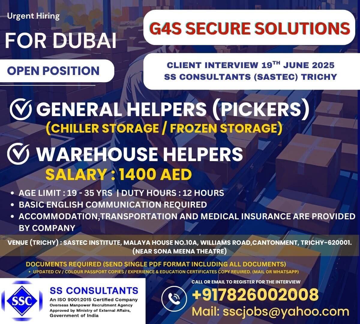Urgent Warehouse Helper Jobs in Dubai: 1400 AED + Free Accommodation | G4S Hiring