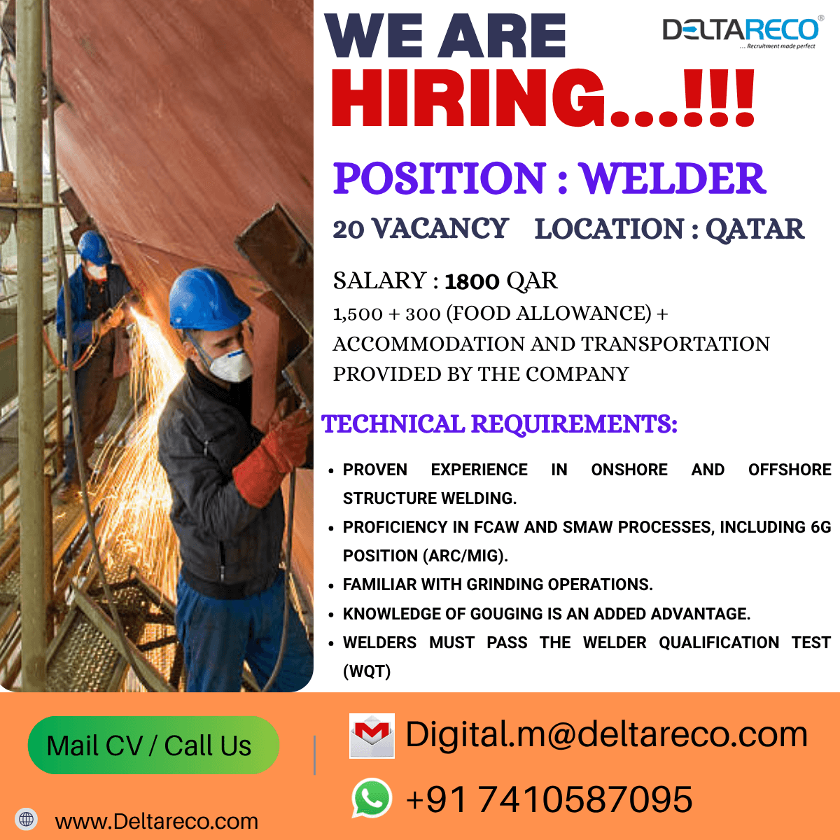 Hiring Welders  20 Vacancy for Qatar Location